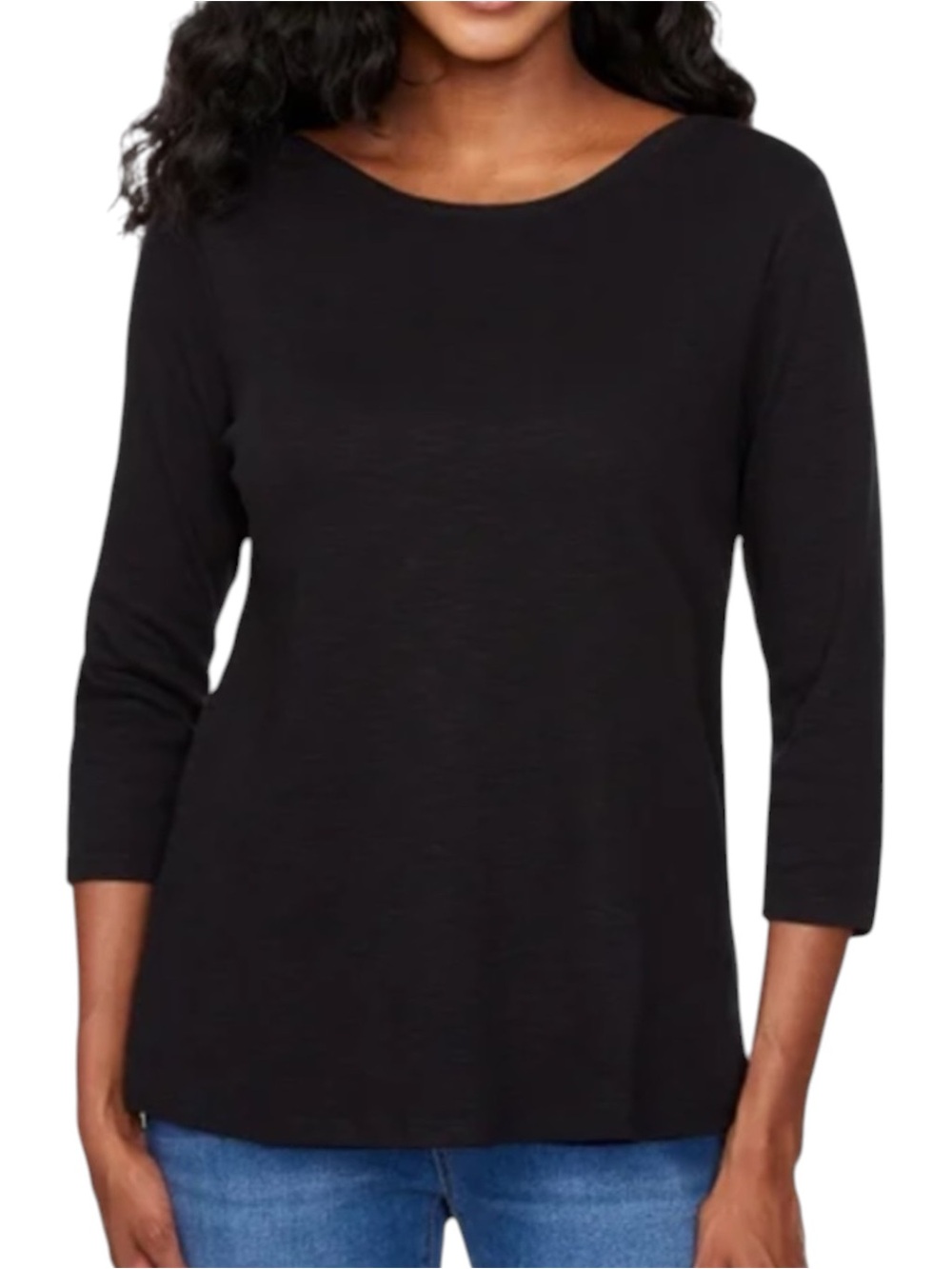 Kirkland Signature Black Boatneck 3/4 Sleeve Top L